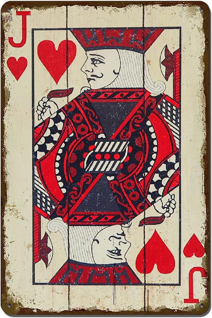 Vintage Poker Wall Decor Metal Sign Retro tin Sign Wall Decorative Signs for Man Cave Home Cafe Pub bar Shop 12x8 Inch Heart Jack by TREEPERI