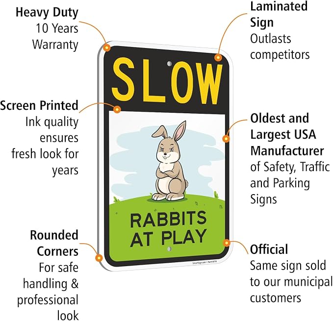 SmartSign Slow Rabbits At Play Funny Animal Sign - 12" x 18", 63 mil Laminated Rustproof Aluminum Metal, Pre-Drilled Holes, For Gift, Yard, Cafe, Room Decor, Outdoor, Made in USA - Image 4
