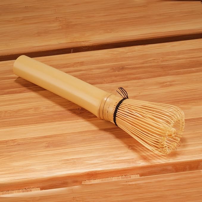 BambooMN Matcha Whisk Set - Skinny Golden Chasen (Tea Whisk), Tray, Chashaku (Hooked Bamboo Scoop), Tea Spoon - 2 Sets