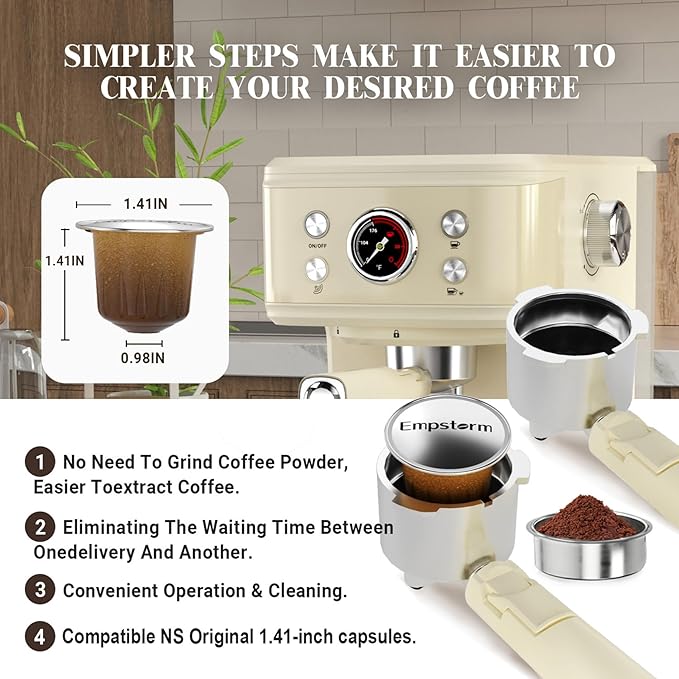 Espresso Machine 20 Bar, 2 in 1 Espresso Maker with Milk Frother Steam Wand for Latte and Cappuccino, Powder and Capsule Portafilter, 50oz Removable Water Tank Coffee Machine for Home-White