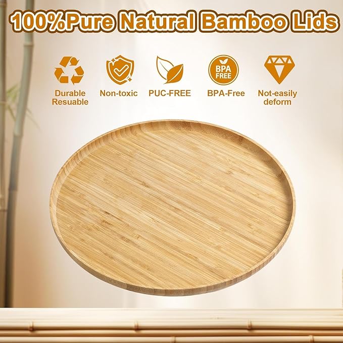 Premium Bamboo Round Tray - Natural Multipurpose Wood Serving Platter for Grilling, BBQ, Tea, Coffee & Ottoman Decor - 12"