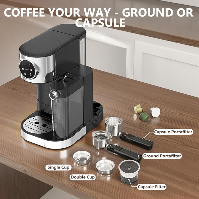 COWSAR Espresso Machine 20 Bar, Commercial Latte & Cappuccino Machine with Automatic Milk Frother, for Ground Coffee & Capsules, Dual Boiler, 57oz Water Tank, Expresso Machines for Home, Touchscreen