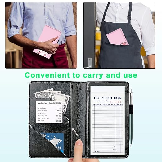 Server Books for Waitress, with 7 Large Pockets, Waiter Serving Book, Waitstaff Server Order Pads, Cute PU Leather Server Book with Pen Holder Fit Server Apron,Cute Pig - Image 4