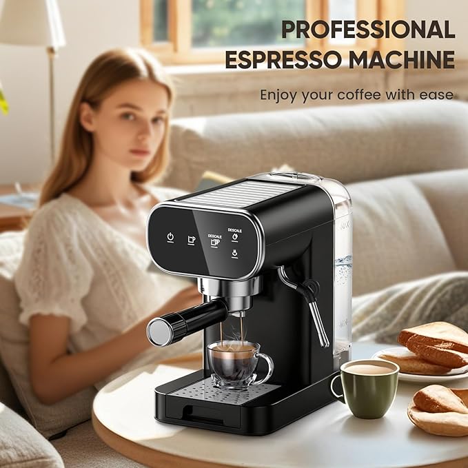 Espresso Machine 20 Bar, Home Espresso Maker with Touchscreen & Steam Milk Frother, Fast Heat-Up Coffee Machine with 48oz Removable Tank for Cappuccino, Latte, Americano, Black