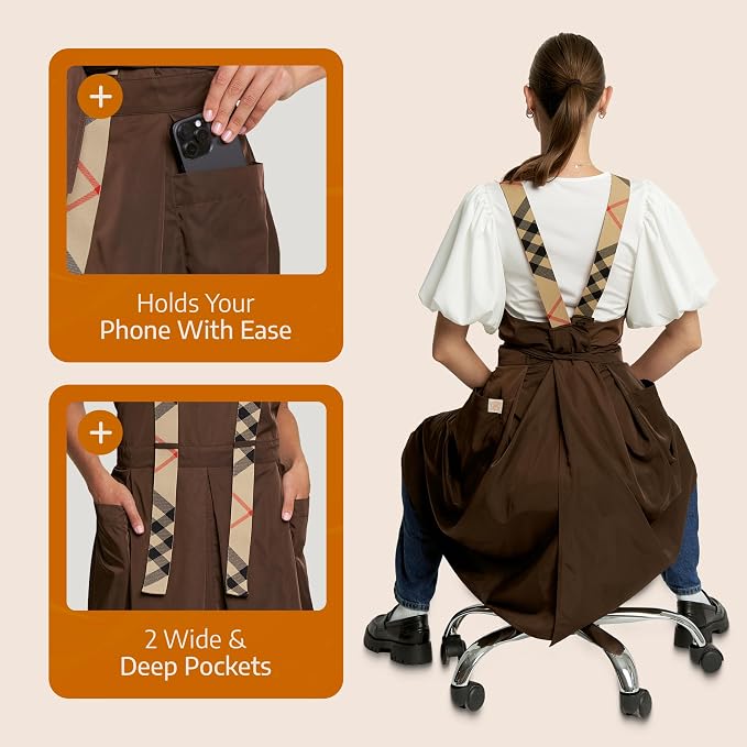Premium Apron for Nail Techs, Hairstylists, Artists - 360 Full Coverage with Elastic Straps and 2 deep pockets - Image 3