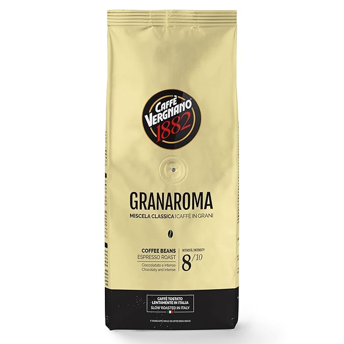 Caffe Vergnano 1882 Gran Aroma Whole Bean Arabica Medium Espresso Roast Coffee, 2.2lbs Bag - Italian Coffee Beans with Rich notes of Cocoa, Spices & Dried Fruit, Intensity 8/10-1000g Bag