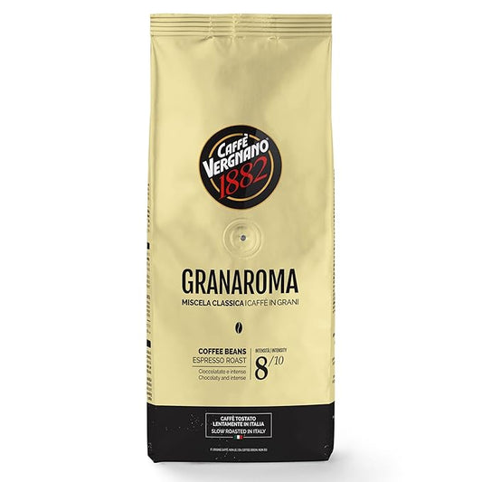 Caffe Vergnano 1882 Gran Aroma Whole Bean Arabica Medium Espresso Roast Coffee, 2.2lbs Bag - Italian Coffee Beans with Rich notes of Cocoa, Spices & Dried Fruit, Intensity 8/10-1000g Bag