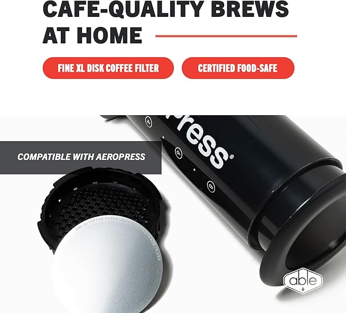 Able - DISK XL Reusable Coffee Filters, Compatible with Newer AeroPress Coffee Filters XL, Ideal for Home & Cafes,152 Micron 72 mm diameter/2.83” Stainless Steel Coffee Filter, Pack of 1