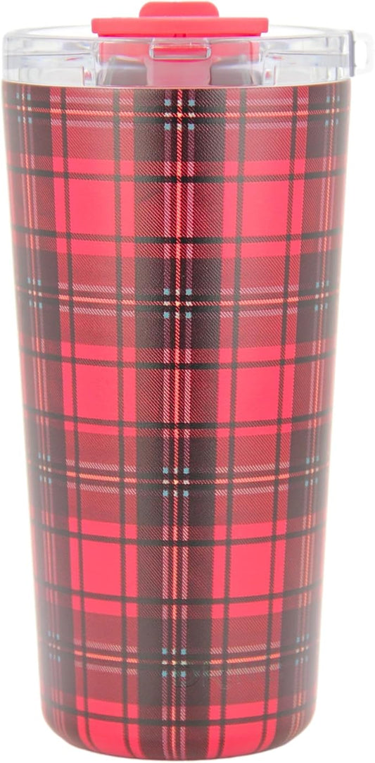 Drinco - 20 oz Stainless Steel Tumbler | Double Walled Vacuum Insulated Mug With Lid, 2 Straws, For Hot & Cold Drinks (20oz Tartan Plaid)