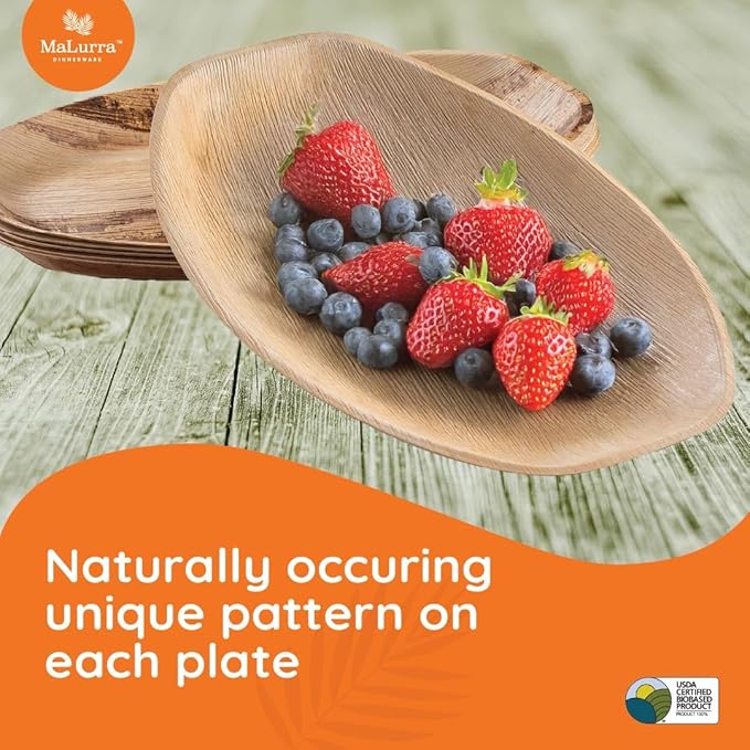 15"x10" Oval Tray - 50 PCs Disposable Serving Palm Platters Like Bamboo Charcuterie Tray | Biodegradable | Disposable | Eco-Friendly, Heavy Duty, Bulk | For Parties, Weddings, BBQs & Catering