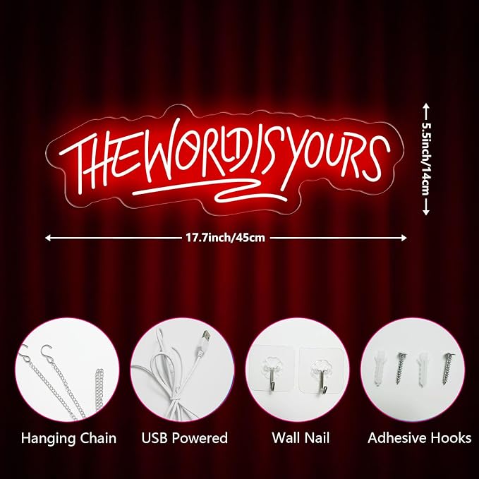The World is Yours Neon Sign Dimmable World Yours LED Sign for Wall Decor USB Powered Neon Light for Man Cave Home Bar Bistro Club Cafe Wedding Game Room Birthday Gift Graduation Party - Image 5