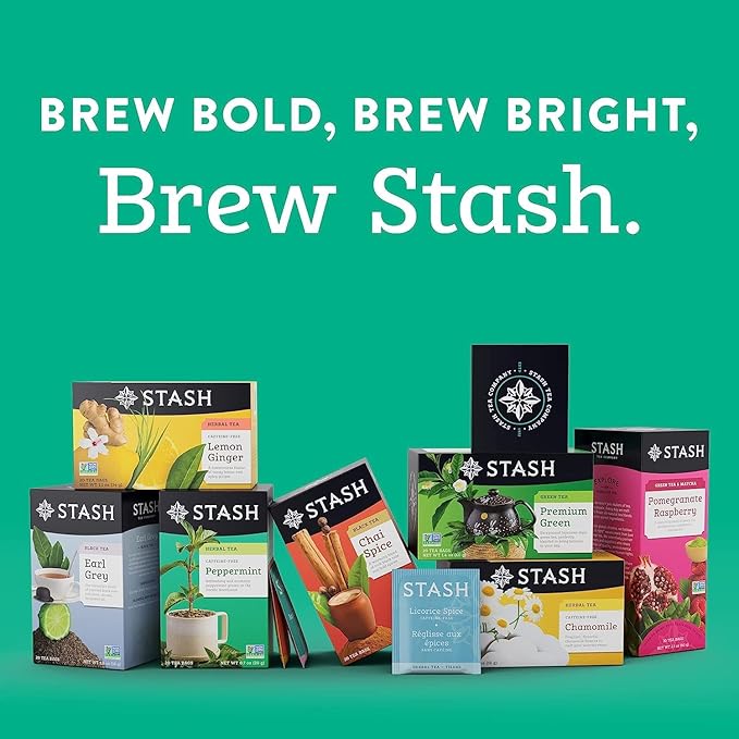 STASH Green Tea Variety Pack – Caffeinated, 6 Boxes of 18-20 Tea Bags Each – Pomegranate Raspberry, Premium Green, Moroccan Mint, Ginger Peach, Chai Green & Asian Pear Harmony