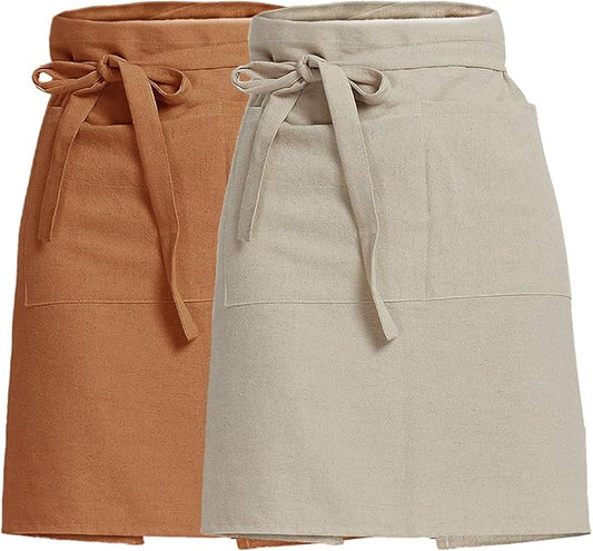 Cityelf Half Apron for Women Men Cotton Linen with 2 Large Pockets Waist Short Bistro Server Aprons Waiter Waitress Unisex by Cityelf