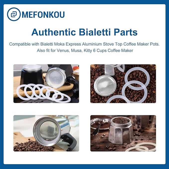 6 Cup Coffee Gasket for Bialetti Moka Aluminium Stove Top Espresso Machine Pots Express - 6 Gasket and 2 Stainless Filter (2 Kit)