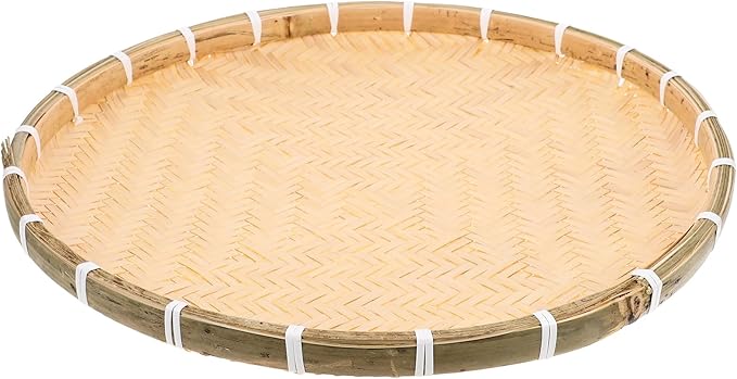 Bamboo Round Woven Tray 16.53X16.53X1.18In Handmade Basket Food Container for Drying Herbs Grains Vegetables Home Kitchen Serving