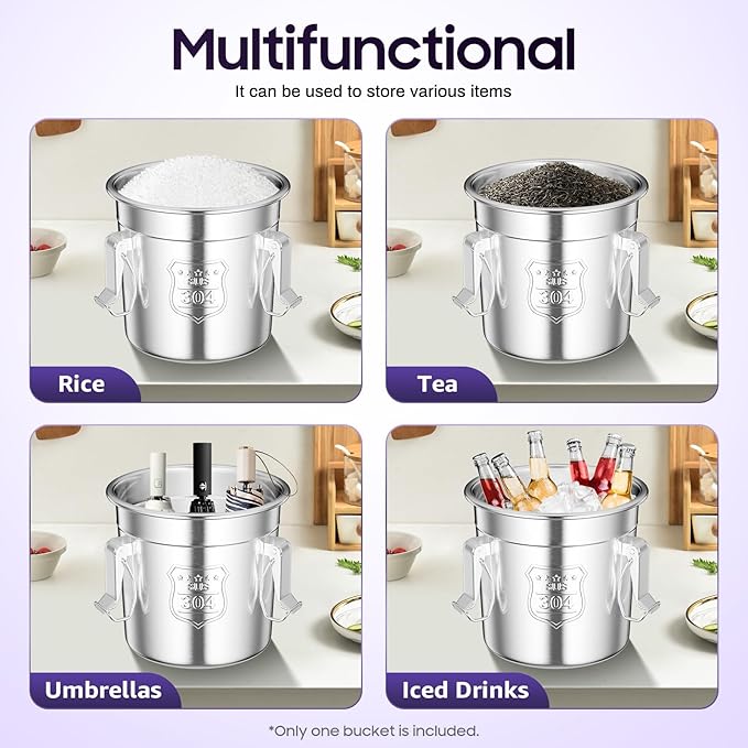 304 Stainless Steel Airtight Canister, Kitchen Metal Food Storage Canisters w/Airtight Lid & Locking Clamp, Cereal Container for Rice Flour Milk Coffee Bean, Silver (6L)