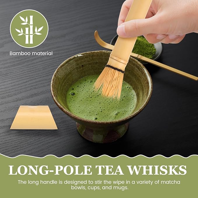 Bamboo Matcha Whisk with Long Handle and Stand, Bamboo Whisk for Matcha Tea Traditional Japanese Chasen Matcha Stirrer (Bamboo Whisk)