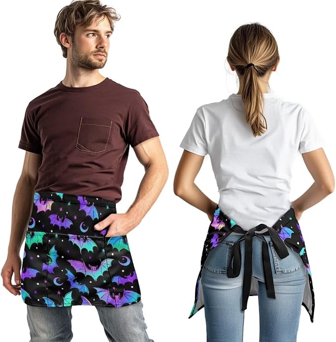 Waist Apron with 3 Pockets Waterproof 13 Inch Short Half Waist Aprons Women Men Server Aprons Waitress Waiter Apron - Image 2