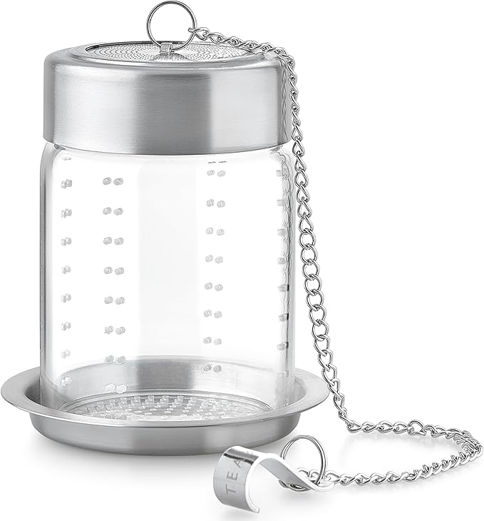 Teabloom Elegant Glass Tea Infuser – Patent-Pending, Lead-Free & Non-Toxic, Designed for Whole Loose-Leaf White, Green, Oolong, Black & Herbal Teas – Small or Large