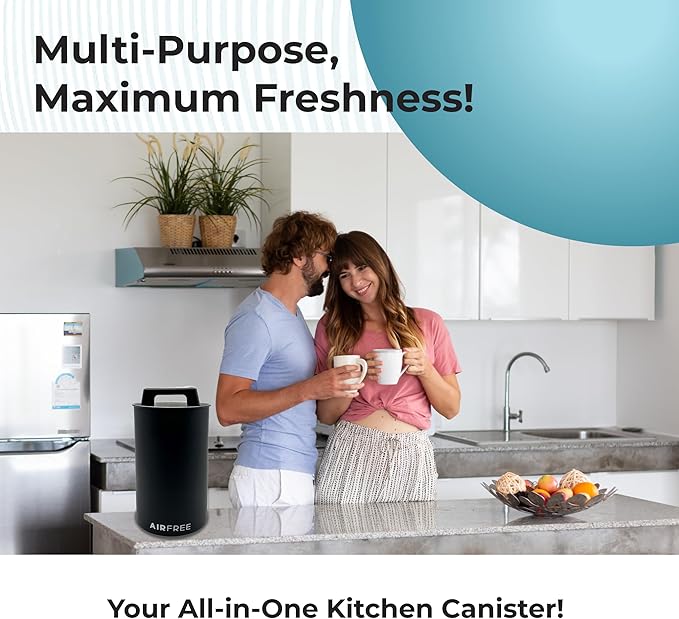 Skywin Vacuum Coffee Canister for Ground Coffee & Beans 4.53 x 7.28 IN - Seal Coffee Container Preserves Freshness, Food Grade Metal Kitchen Canisters for Countertop (Black)