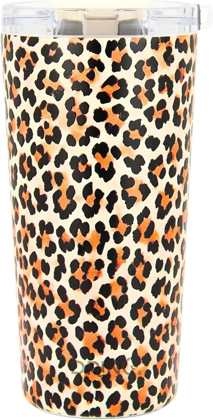 Drinco - 20 oz Stainless Steel Tumbler | Double Walled Vacuum Insulated Mug With Lid, 2 Straws, For Hot & Cold Drinks (20oz Leopard)
