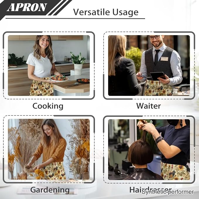 Waist Apron with 3 Pockets Waterproof 13 Inch Short Half Waist Aprons Women Men Server Aprons Waitress Waiter Apron - Image 5