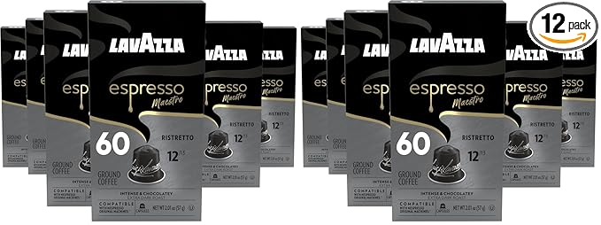 Lavazza Espresso Maestro Ristretto Aluminum Capsules Compatible with Nespresso* Original Machines,Dark Espresso Roast,Arabica and Robusta Blend (120 Total Capsules),10 Count(Pack of 12)