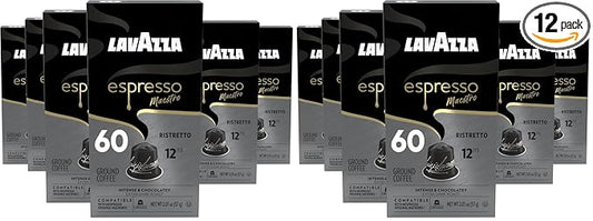 Lavazza Espresso Maestro Ristretto Aluminum Capsules Compatible with Nespresso* Original Machines,Dark Espresso Roast,Arabica and Robusta Blend (120 Total Capsules),10 Count(Pack of 12)