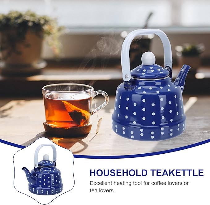Cabilock 1.7Quart Vintage Enamel Tea Kettle,Enamel stovetop Kettle with Porcelain Handle,Home Kitchen Decor Colorful on Steel Teapot for Hot Water