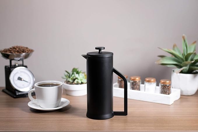 LAFEECA Modern Stainless Steel French Press Coffee Maker - Matt Black, 34oz Double Wall Vacuum Insulated, Unbreakable Design for Home & Office, Perfect for Coffee & Tea Lovers