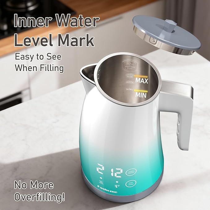 Electric Kettle with Temperature Control, 5 Preset Temps & 2H Keep Warm, 1200W Cool-Touch BPA-Free Electric Tea Kettle, Digital Display, 360° Base - Blue Gradient