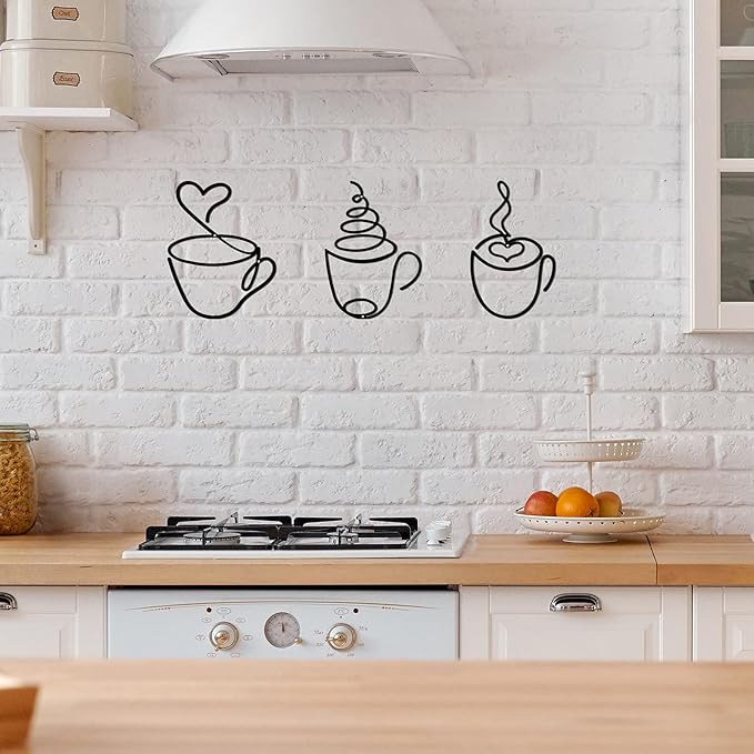 Ferraycle 3 Pieces Coffee Cup Metal Wall Art Wire Coffee Bar Hanging Decor Cafe Themed Vintage Rustic Metal Sign for Kitchen Restaurant Shop Home Office Accessories