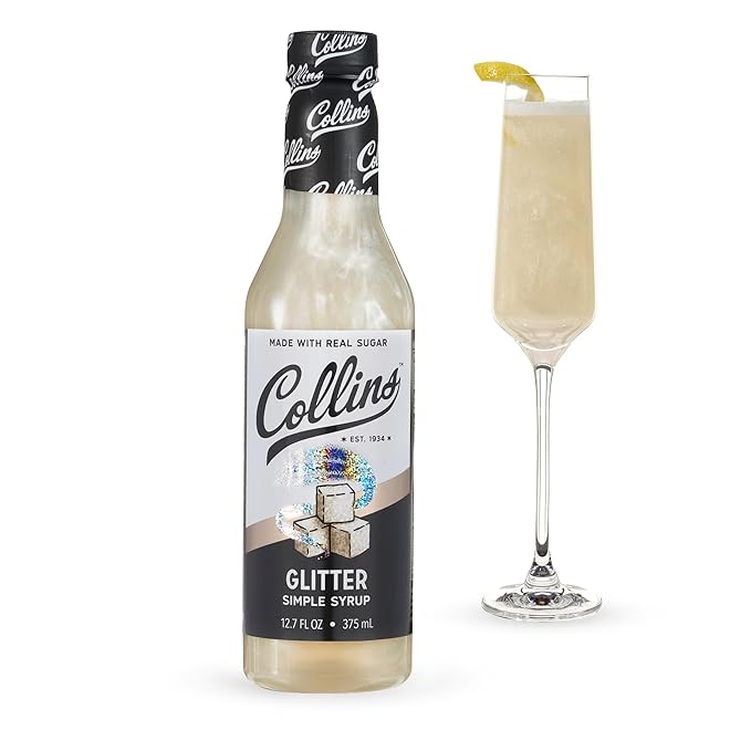 Collins Glitter Simple Syrup, Sparkle Cocktail Mixer with Edible Shimmer, Made with Real Sugar, No High-Fructose Corn Syrup, Ideal for Festive Cocktails and Mocktails, Party Essentials, 12.7 oz by Collins