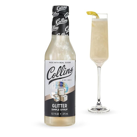 Collins Glitter Simple Syrup, Sparkle Cocktail Mixer with Edible Shimmer, Made with Real Sugar, No High-Fructose Corn Syrup, Ideal for Festive Cocktails and Mocktails, Party Essentials, 12.7 oz by Collins