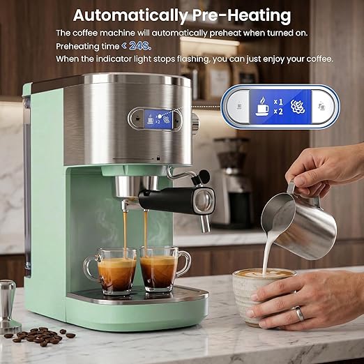 COWSAR Espresso Machine,Expresso Coffee Machines,Espresso Maker with Milk Frother Steam Wand & 40oz Removable Water Tank，Stainless Steel Compact Cappuccino & Latte Machine