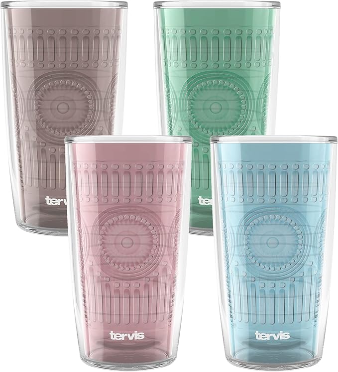 Tervis Romantic Embossed Hobnail Collection Made in USA Double Walled Insulated Tumbler Travel Cup Keeps Drinks Cold & Hot, 16oz 4pk, Assorted
