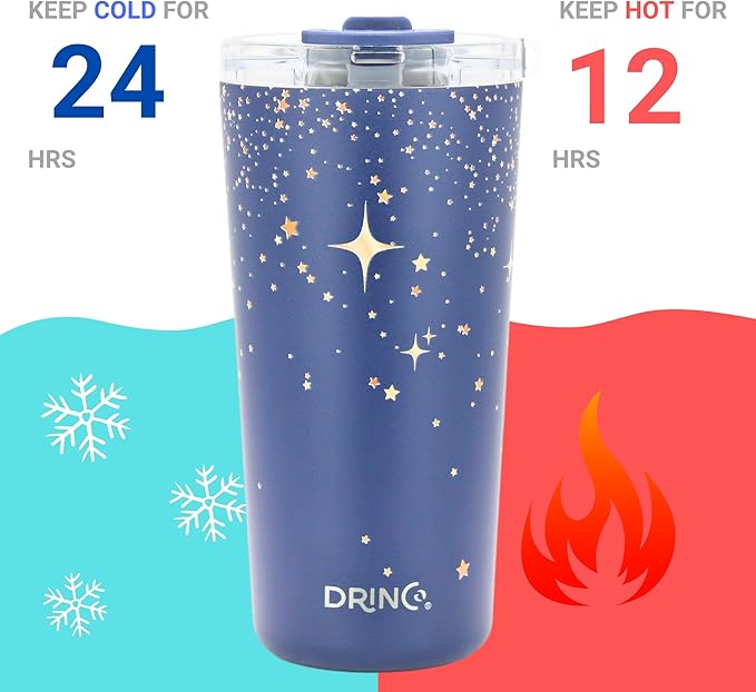 Drinco - 20 oz Stainless Steel Tumbler | Double Walled Vacuum Insulated Mug With Lid, 2 Straws, For Hot & Cold Drinks (20oz North Star)