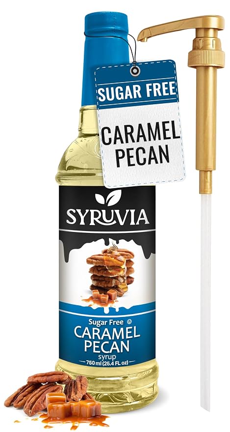 Syruvia Sugar Free Coffee Syrup, Caramel Pecan Flavored Syrup for Drinks, Lattes, and Desserts – 25.4 fl oz, With Pump by SYRUVIA