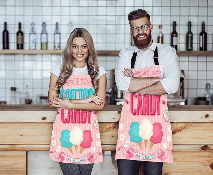 WONDERTIFY Cartoon Candy Apron,Sweet and Colorful Candy Pink Background Bib Apron with Adjustable Neck for Men Women,Suitable for Home Kitchen Cooking Waitress Chef Grill Bistro Baking Apron