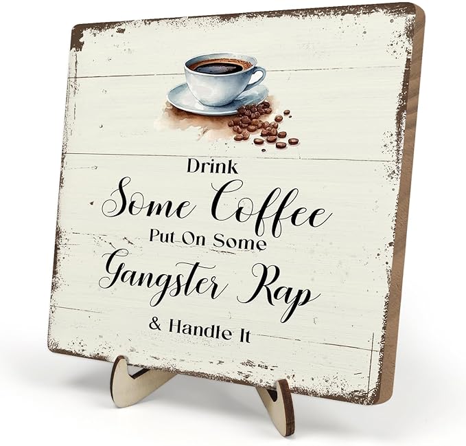 Coffee Bar Sign Plaque for Coffee Station,Vintage Cafe Sign Decor for Kitchen,Cafe Bar Accessories for Farmhouse Kitchen Office(Beige, 5.9x5.9inches)