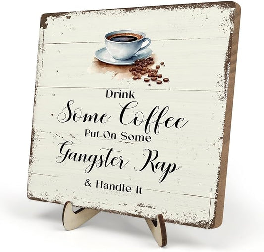 Coffee Bar Sign Plaque for Coffee Station,Vintage Cafe Sign Decor for Kitchen,Cafe Bar Accessories for Farmhouse Kitchen Office(Beige, 5.9x5.9inches)