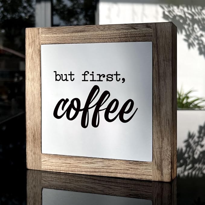 But First Coffee Decor Set - Wooden Box Signs for Home, Kitchen & Dining Room - Rustic Tabletop Decor for Coffee Lovers - Image 3