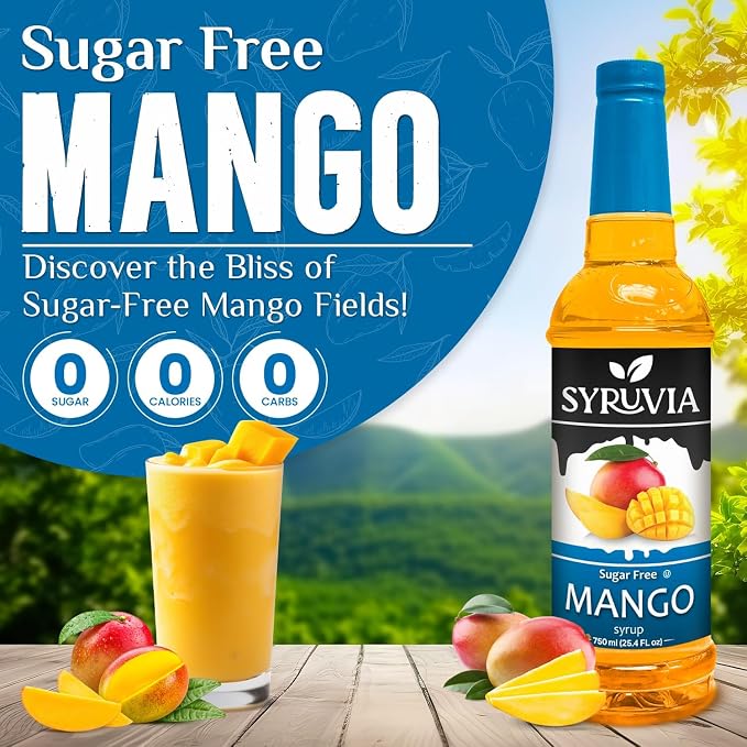Syruvia Sugar-Free Mango Syrup, Flavored Syrup for Drinks, Cocktails, Lemonades, Iced Teas, and Desserts – 25.4 fl oz, With Pump - Image 3