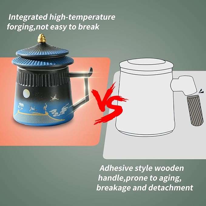 Tea Cup with Infuser and Lid,Loose Leaf Tea Steeper Cup 14.8oz Ceramic tea Infuser Mug Travel Large Steeping Cup Diffusers Mugs with Fine Strainer and Handle (Black&Blue)
