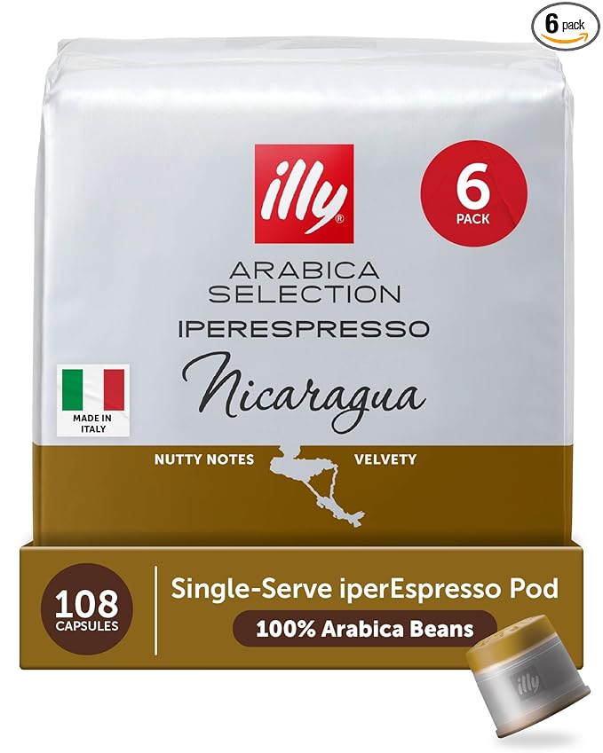 illy Coffee IperEspresso Capsules, Nicaragua Single Origin Dark Roast Coffee Pods, 100% Arabica, Premium Italian Blend, 18 Count, 6 Pack