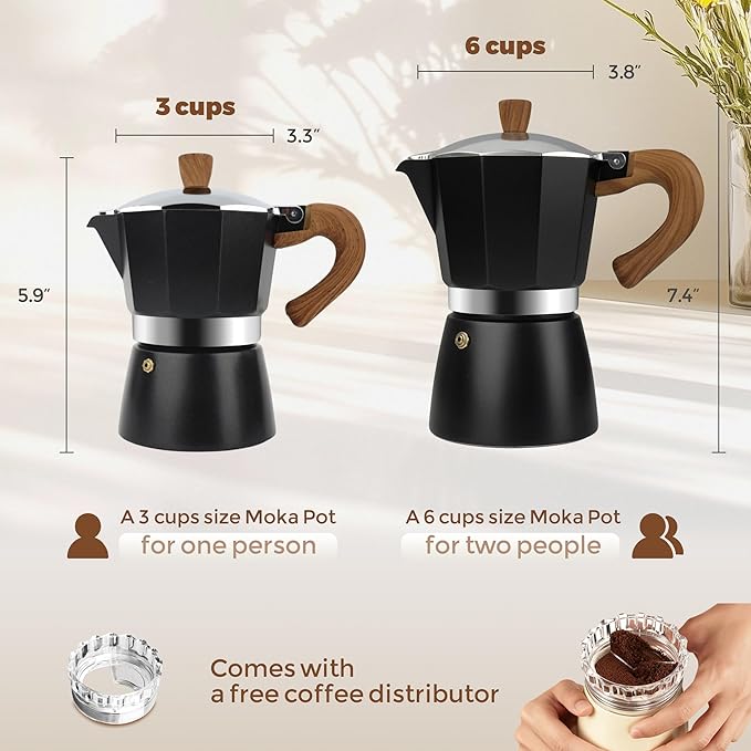 ShanSon Moka Pot Stovetop Espresso Maker 3 Cup 5 oz Italian Coffee Maker Manual Cuban Coffee Percolator Machine Italian Espresso Greca Coffee Maker for Cappuccino or Latte,Black