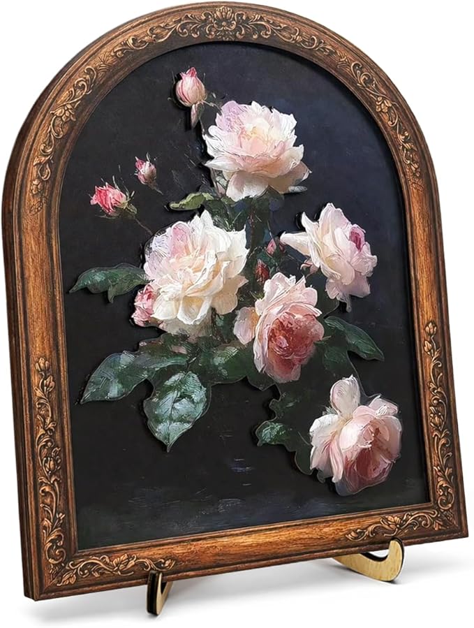 Vintage Rose Flower Wall Art Sign for Bedroom Decor, Antique Botanical Wall Decor, 8x10 Inch