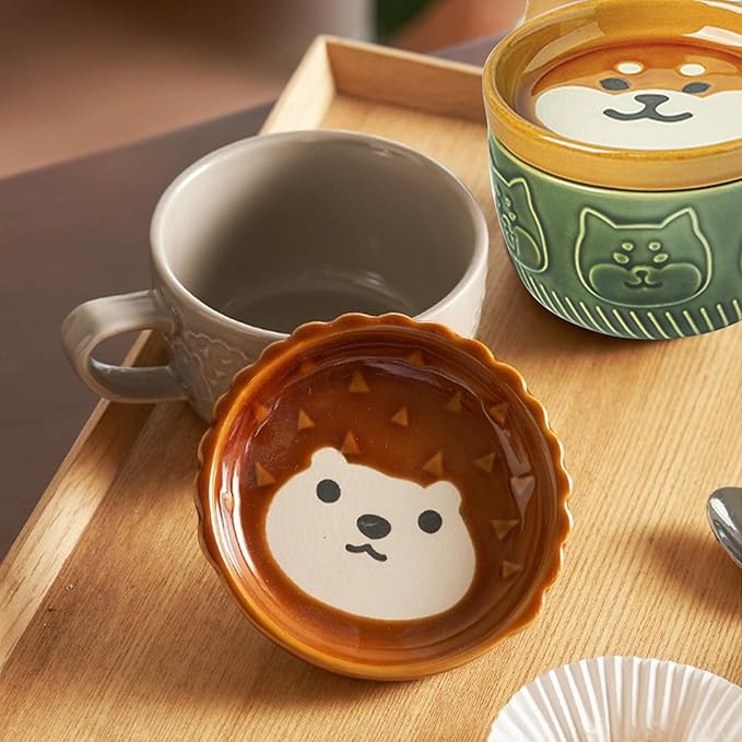BigNoseDeer Cute Kawaii Dog Mug,Dog Coffee Mugs with Lids,Novelty Animal Coffee Ceramic Tea Cup Dessert Saucer Set,Christmas Birthday Presents for Girls Friend Kids,Dog Lovers Gifts for Women