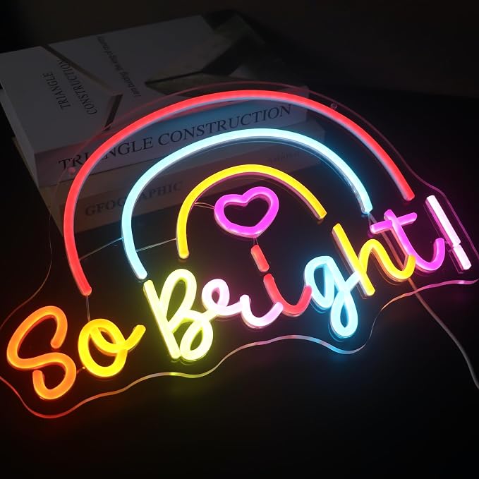 "So Bright!" Rainbow Light - Joyful & Vibrant LED Wall Art for Nursery, Playroom, Kids Room or LGBTQ+ Pride Decor, Dimmable USB, Cheerful Uplifting Gift for Celebrating Love & Color - Image 8