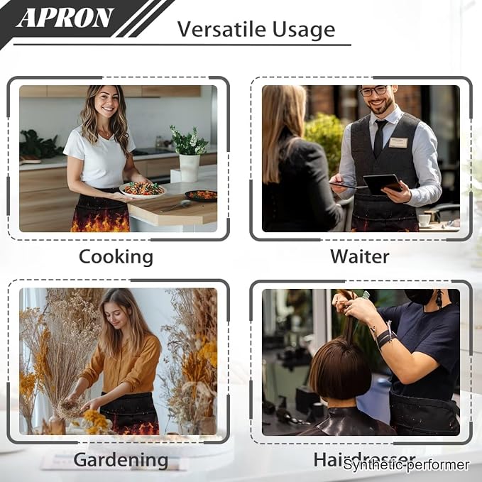 Waist Apron with 3 Pockets Waterproof 13 Inch Short Half Waist Aprons Women Men Server Aprons Waitress Waiter Apron - Image 5